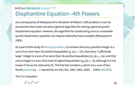Diophantine Equation -- from Wolfram MathWorld
